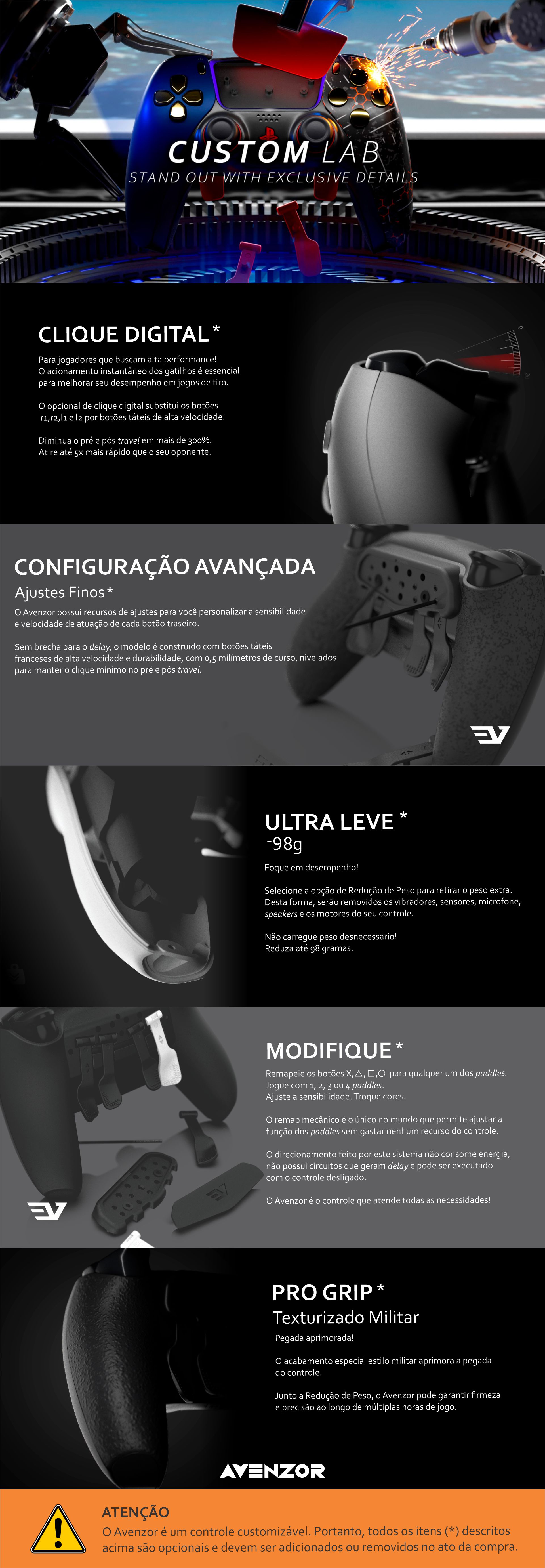 Controle Avenzor Pro Custom Alta Perform PS5